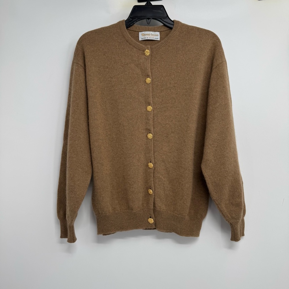 William Lockie Cardigan 38" Brown Made In Scotland Medium Golden Tone Buttons